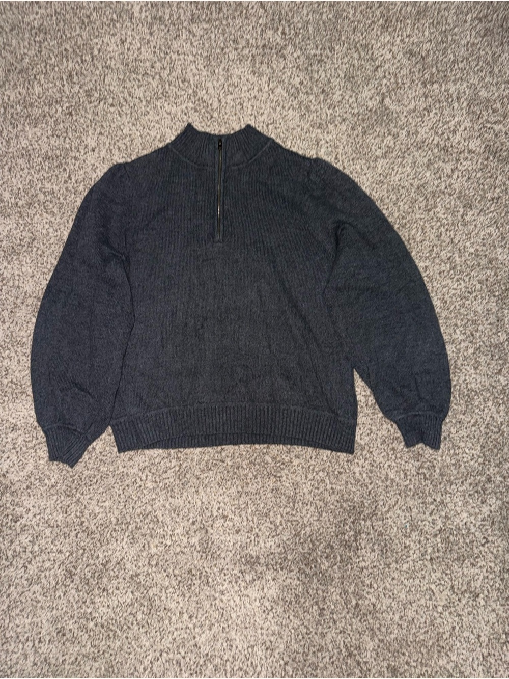 Women’s dark gray ribbed knit quarter zip sweater